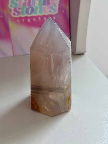 Blue rose quartz tower