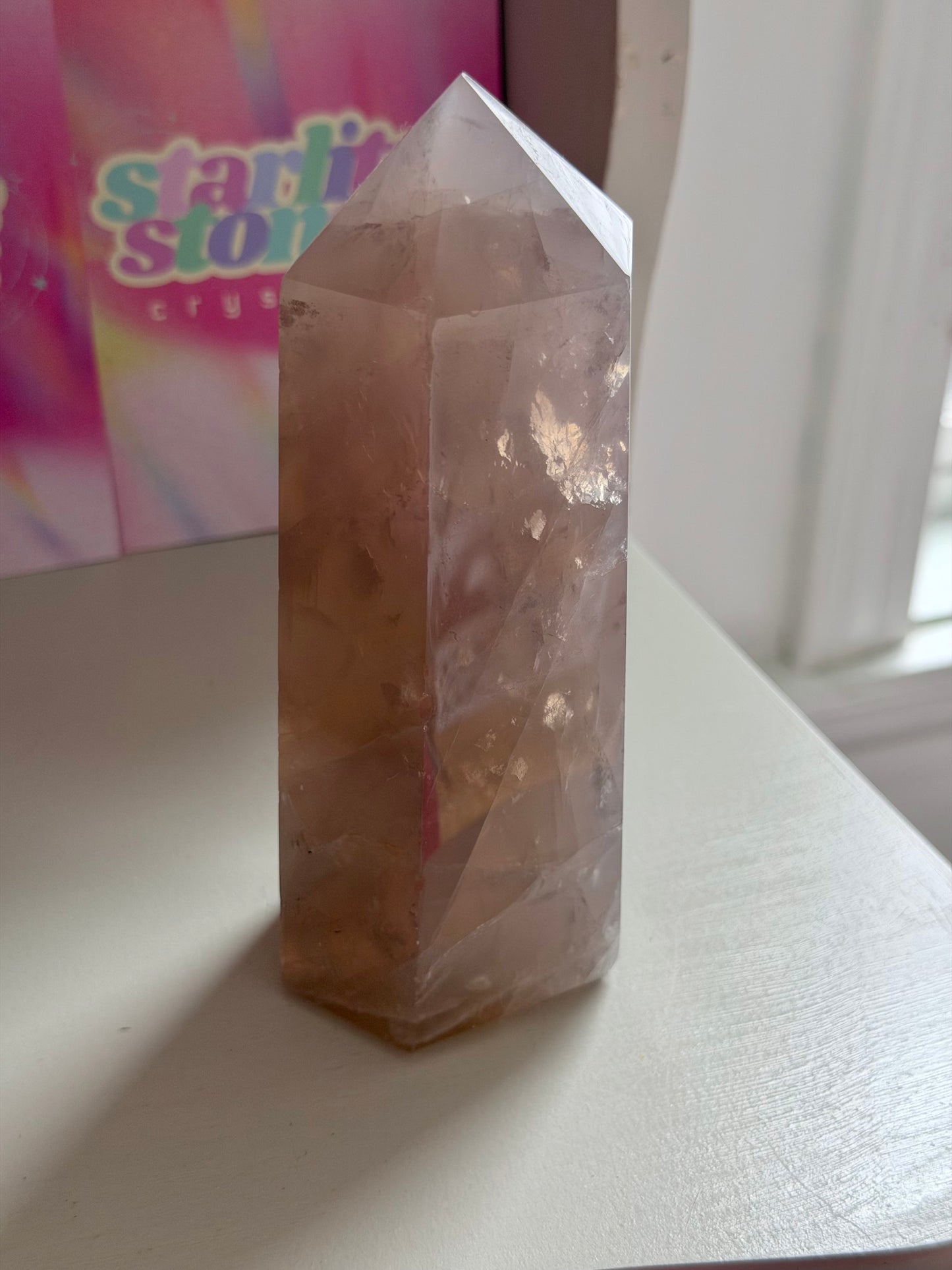 Blue rose quartz tower