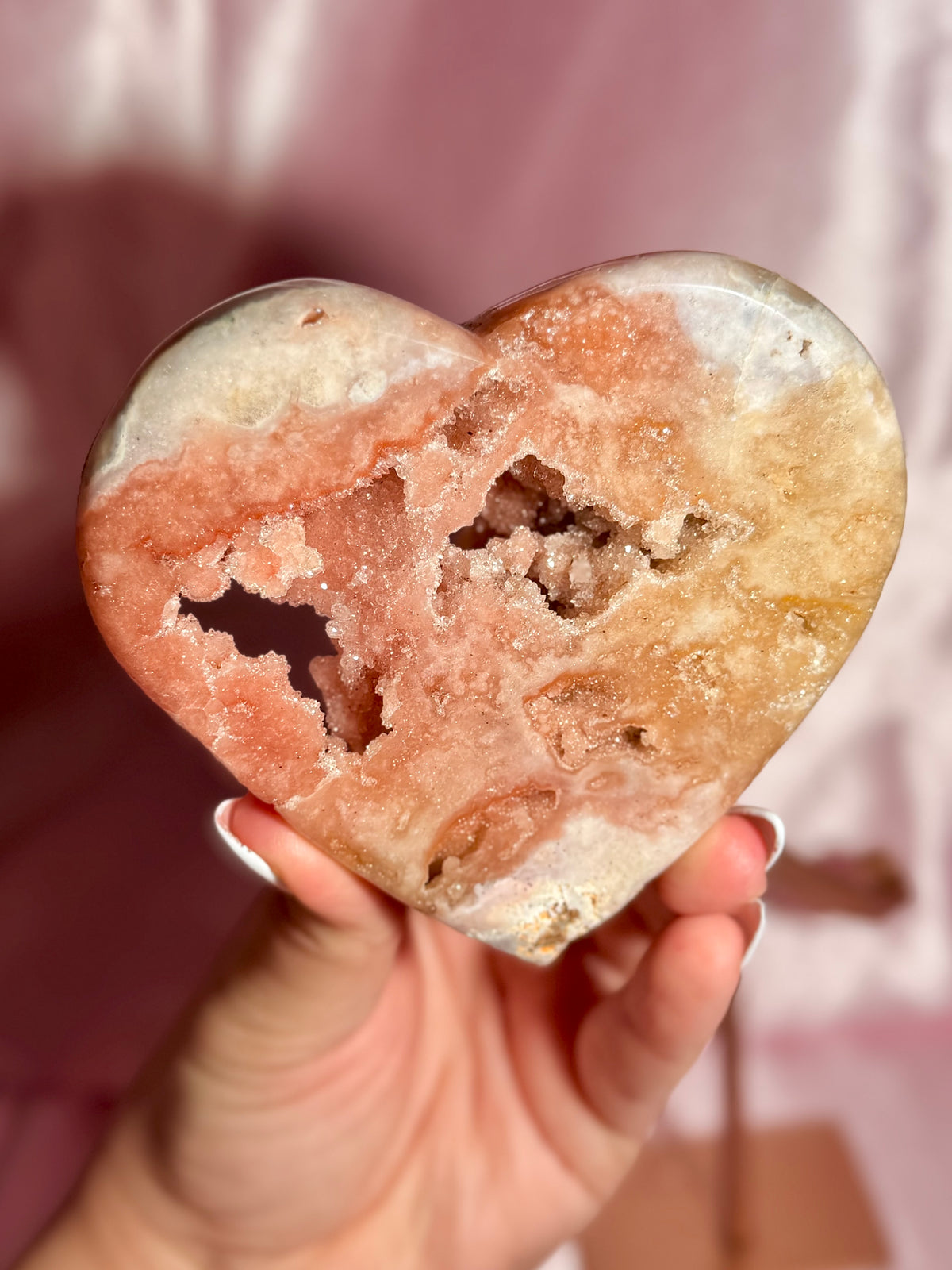 Brazilian Pink Amethyst Heart On Stand