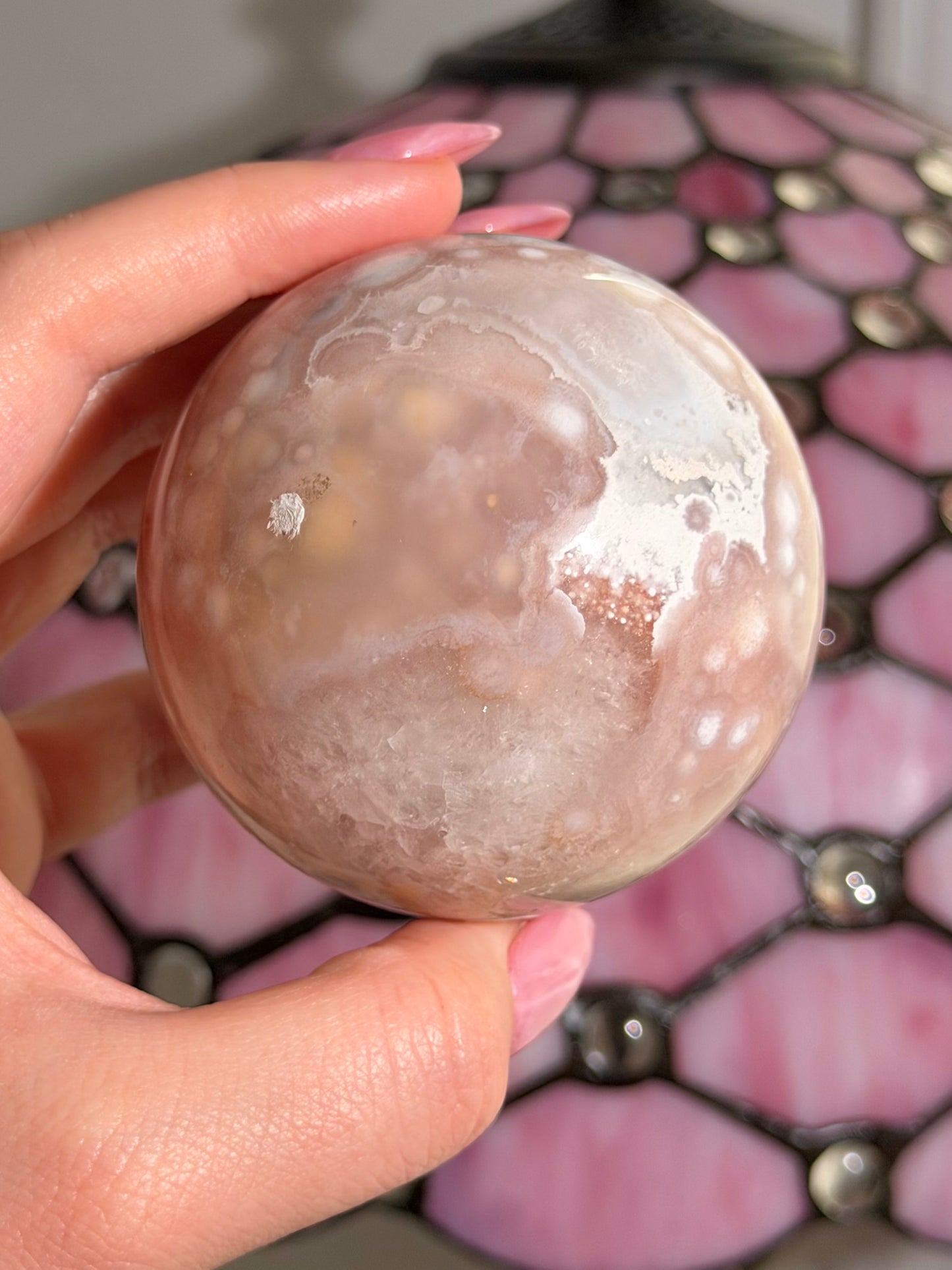 Bubbly Pink amethyst x flower agate sphere