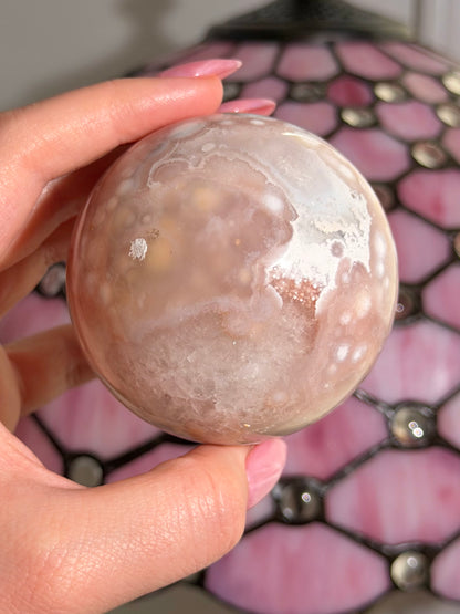 Bubbly Pink amethyst x flower agate sphere
