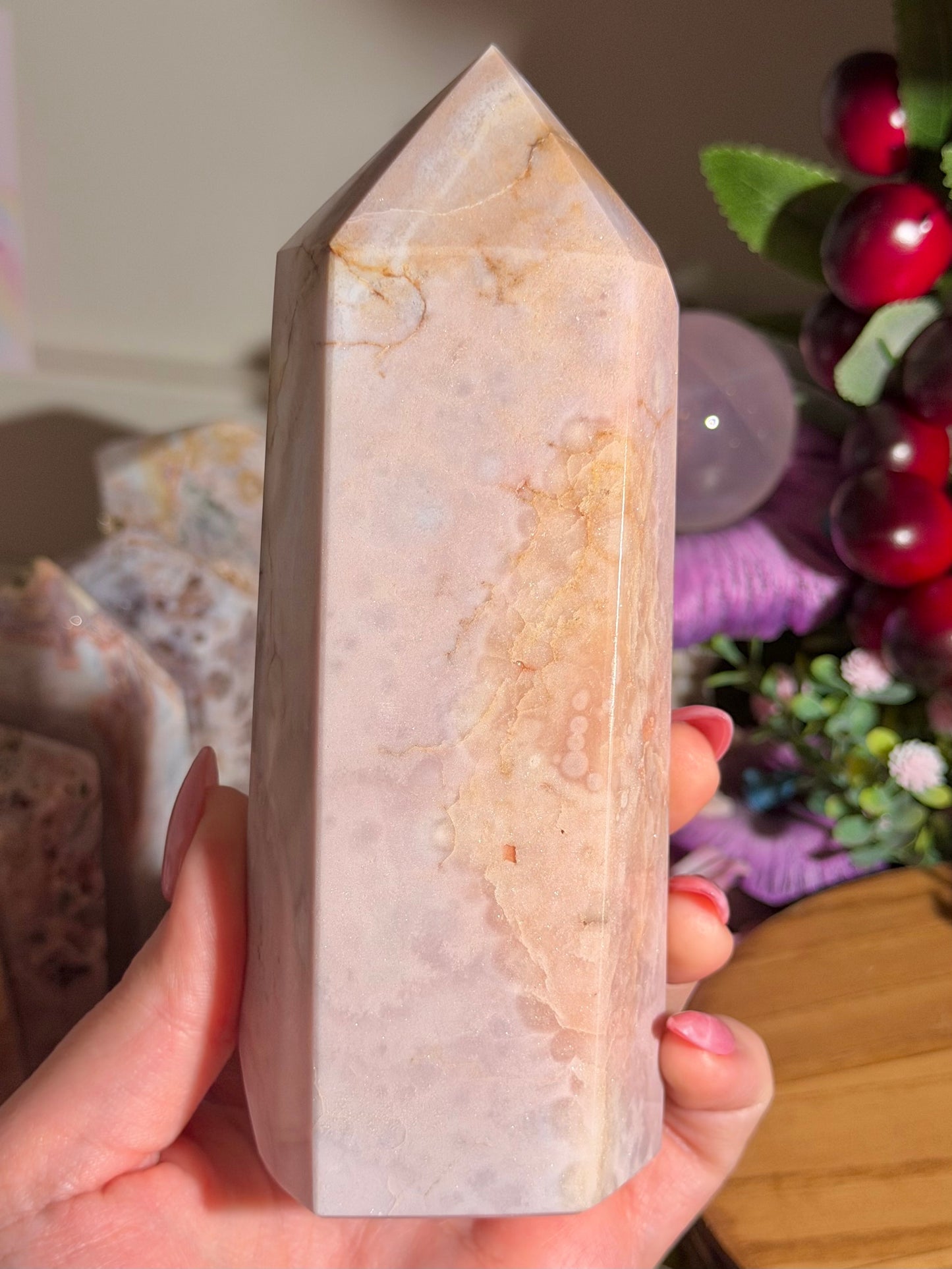 Large pastel bubbly pink amethyst tower from Brazil