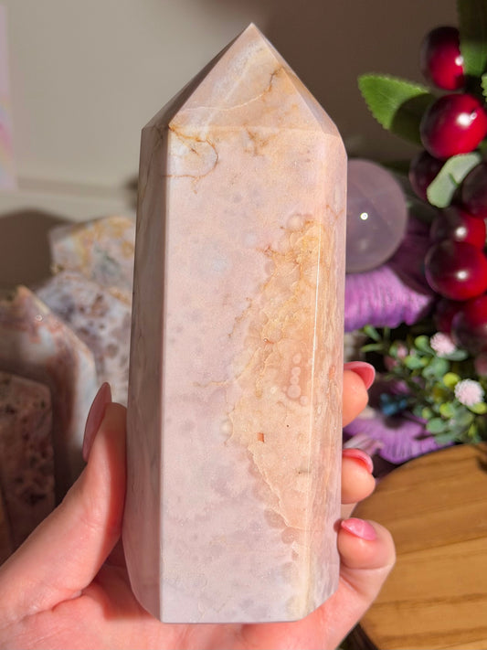 Large pastel bubbly pink amethyst tower from Brazil