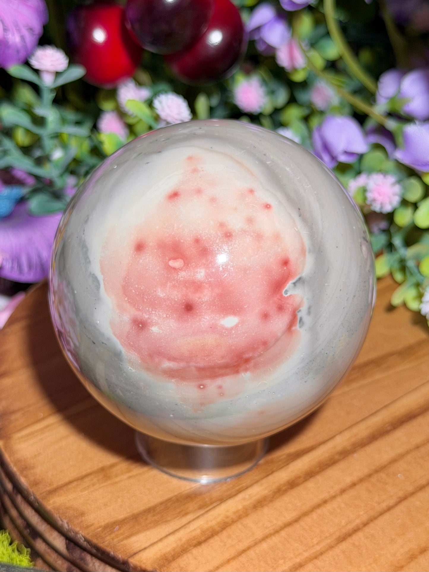 Strawberry zebra jasper sphere