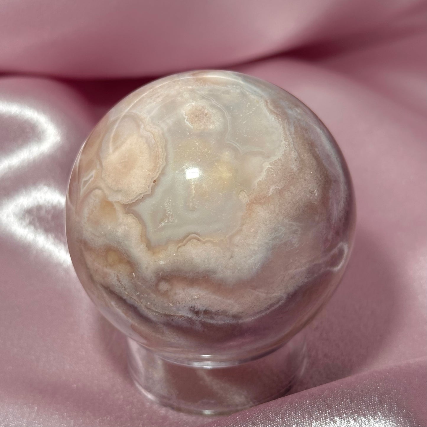 Pink amethyst flower agate sphere (J)