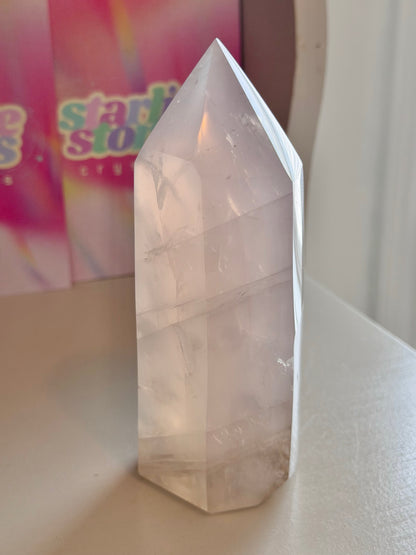 Ethereal icy blue rose quartz tower