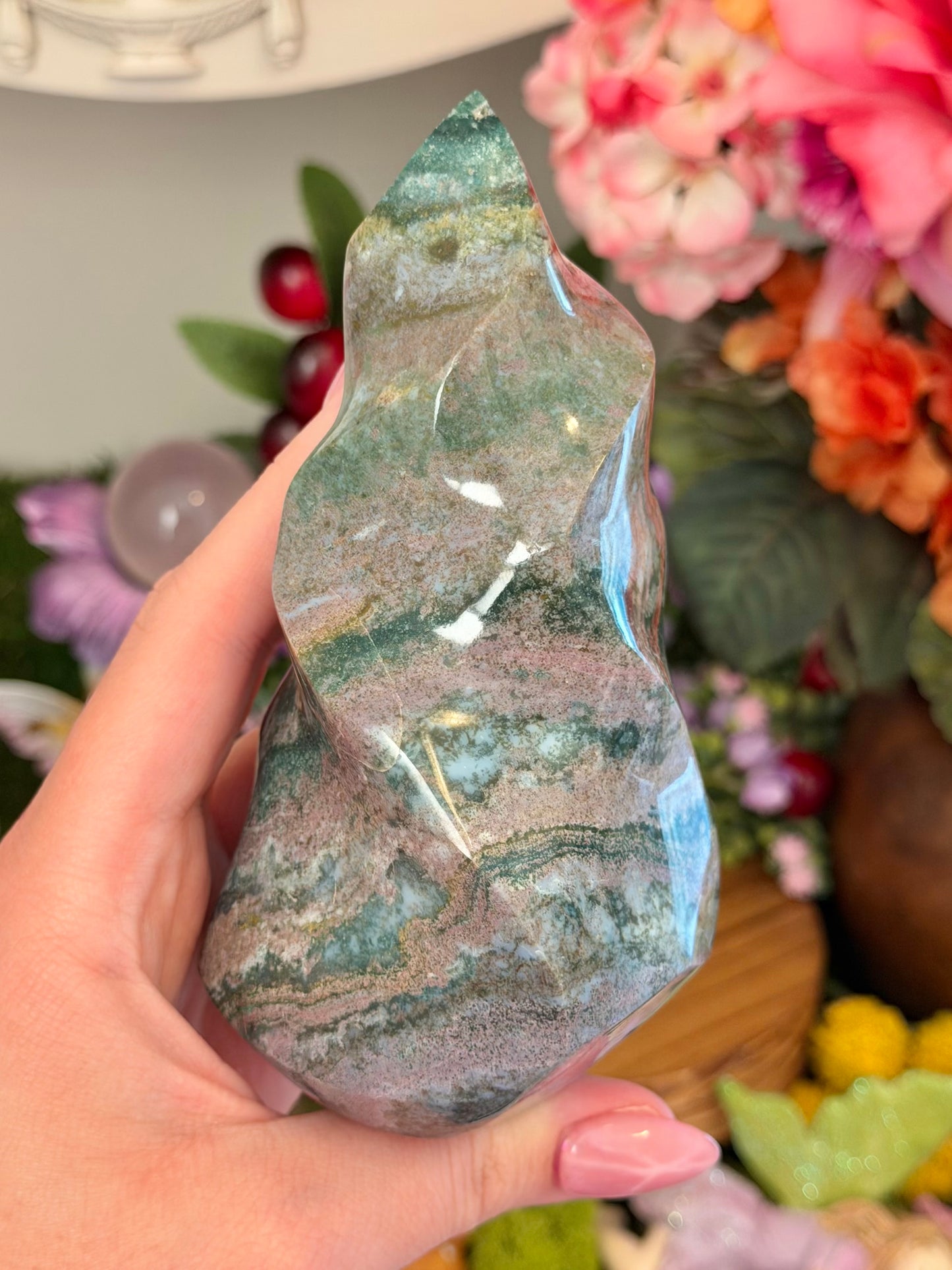 Lilac and green pastel sea jasper flame