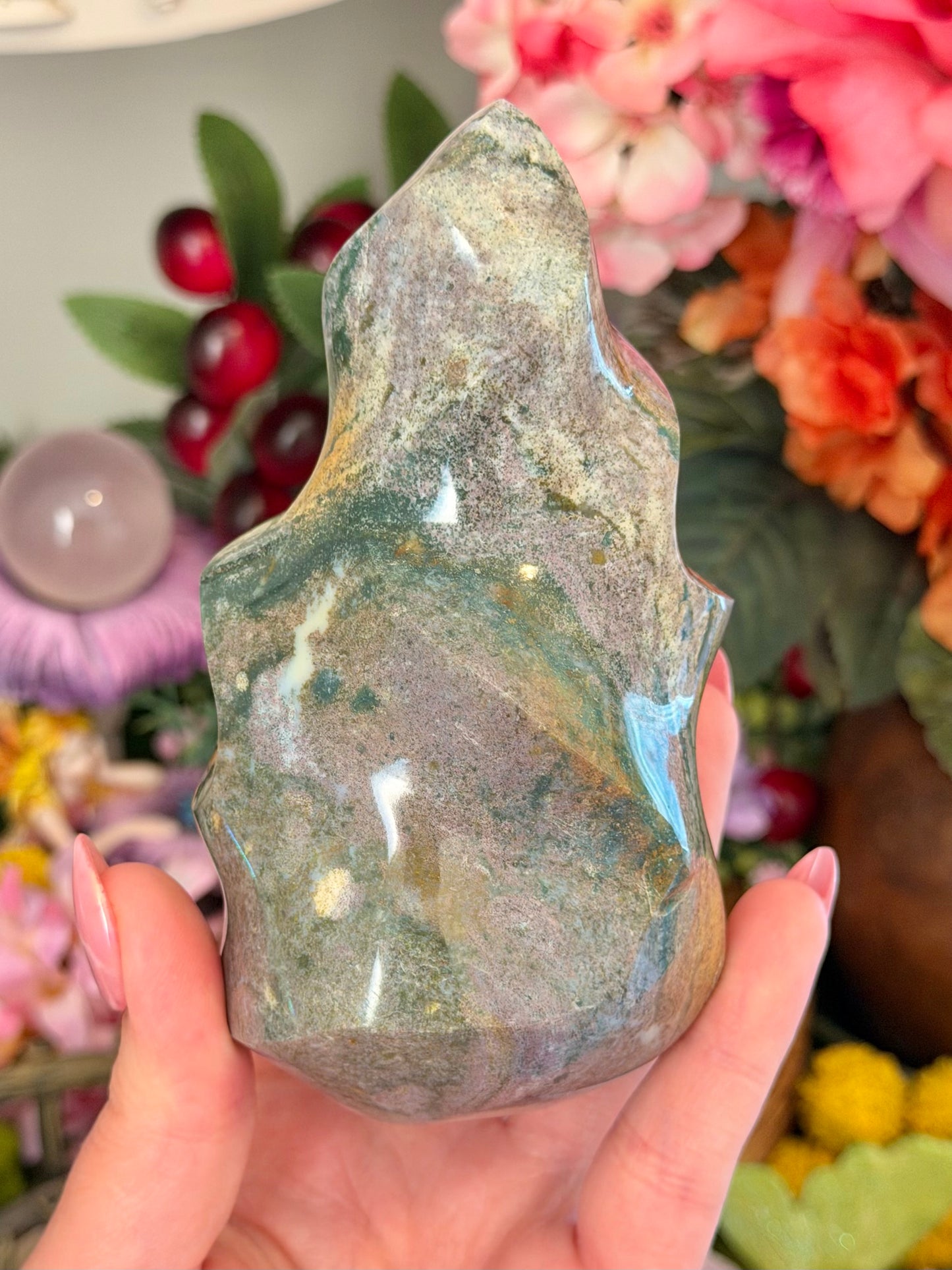 Lilac and green pastel sea jasper flame