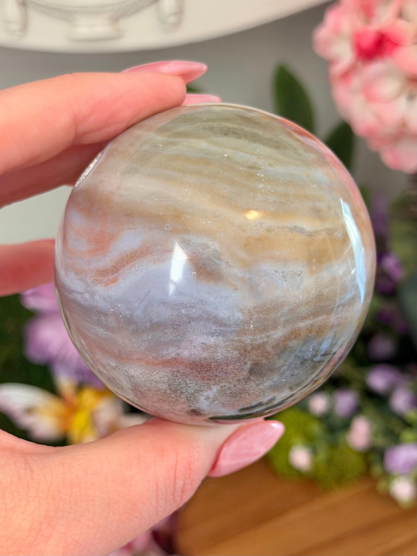 Pastel pink planet sea jasper sphere