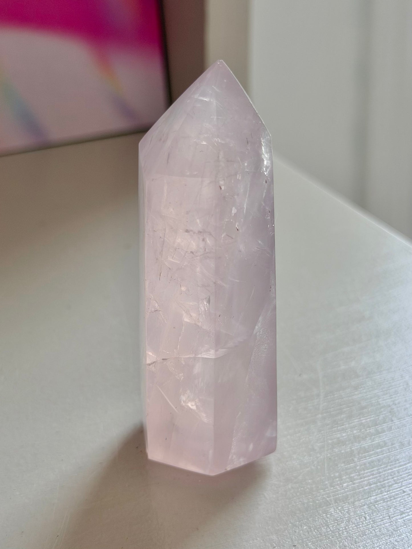 Jelly pink rose quartz tower