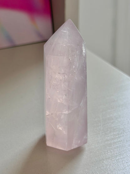 Jelly pink rose quartz tower