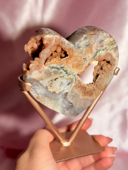 Brazilian Pink Amethyst Heart On Stand