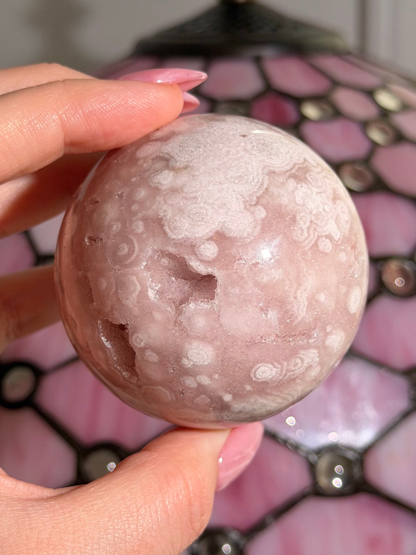 Bubbly Pink amethyst x flower agate sphere