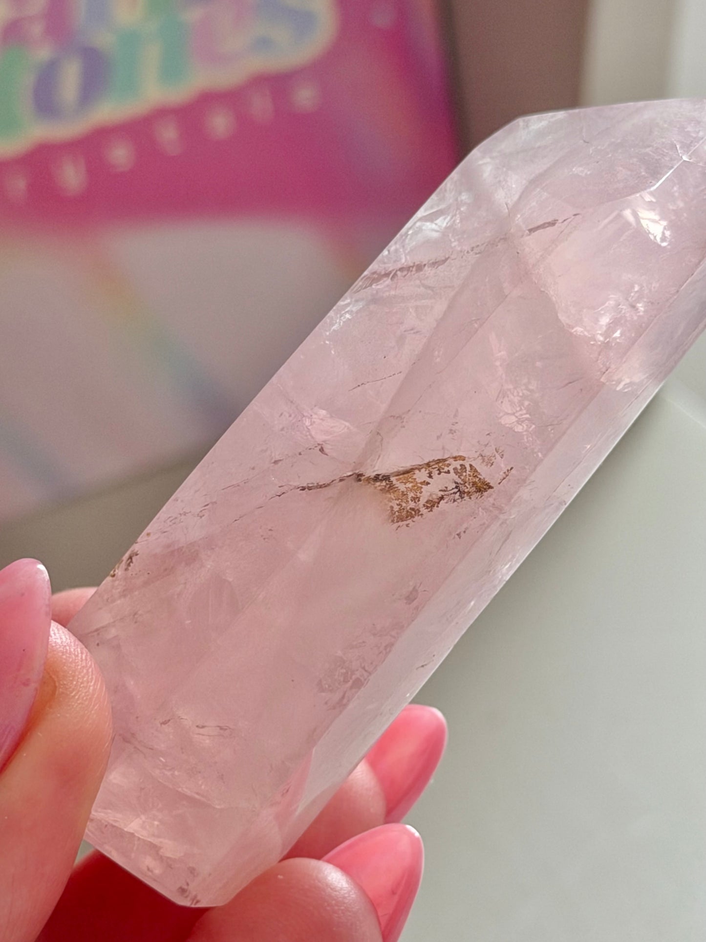 Gemmy pink rose quartz tower