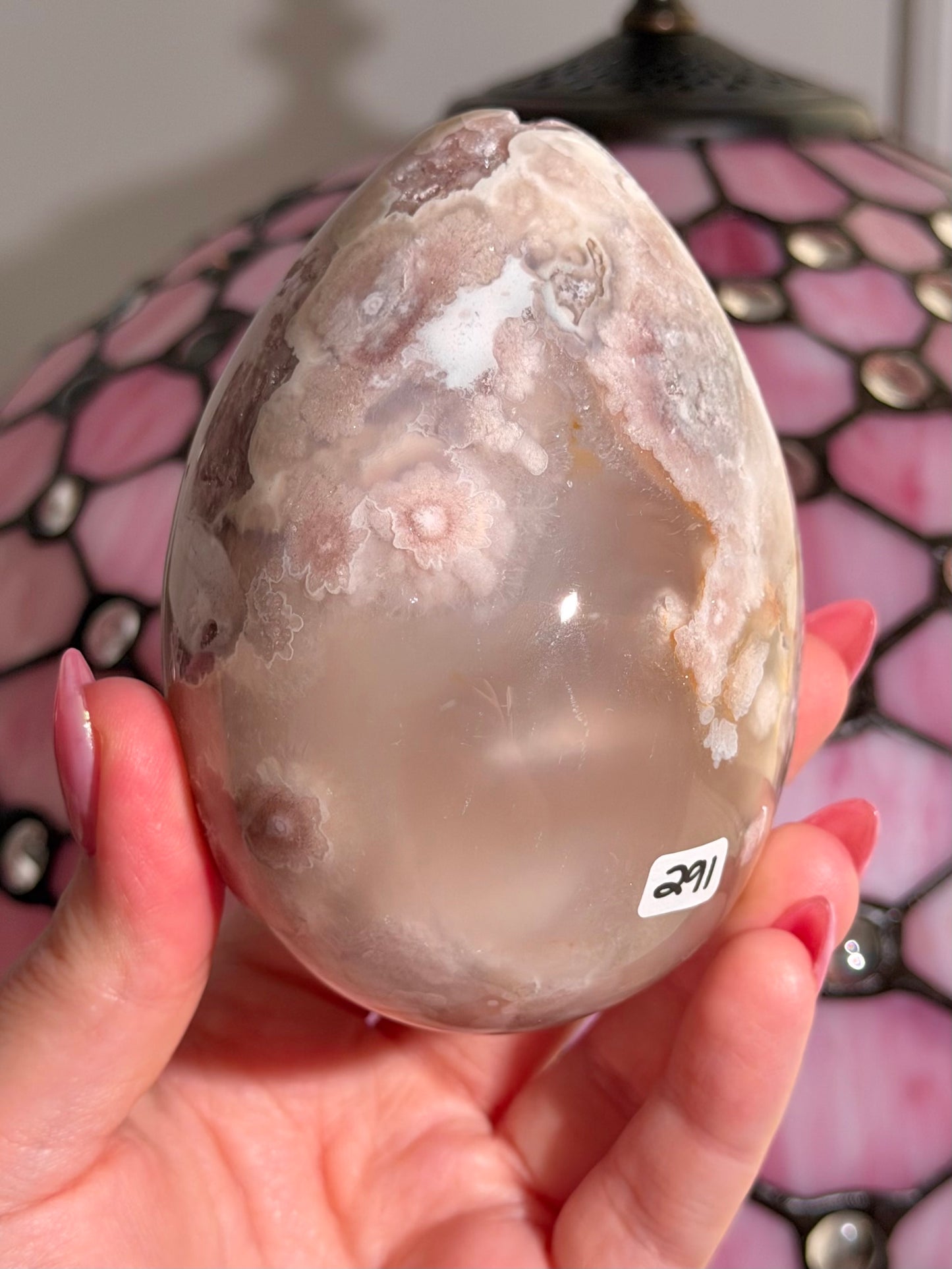 Large Flower agate x pink amethyst egg