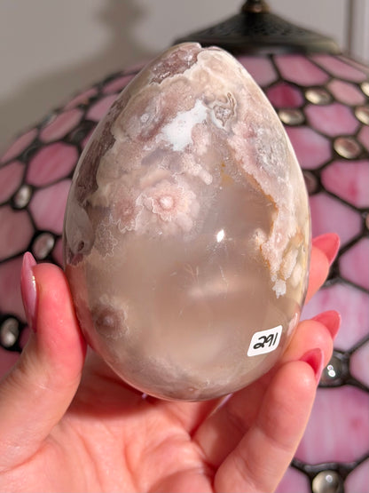Large Flower agate x pink amethyst egg