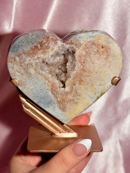 Brazilian Pink Amethyst Heart On Stand