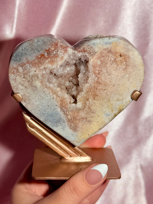 Brazilian Pink Amethyst Heart On Stand