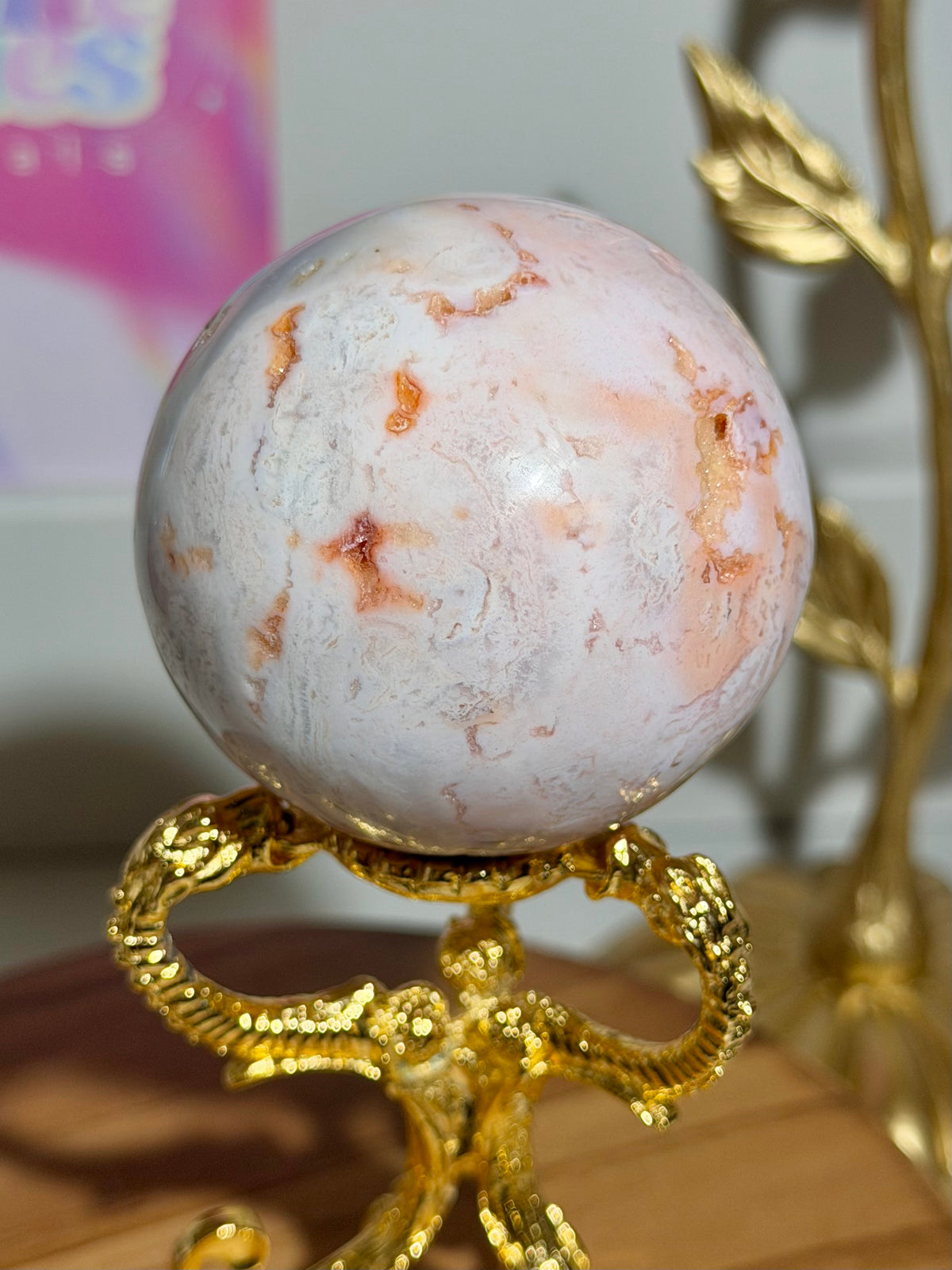 Pink carnelian sphere from Indonesia