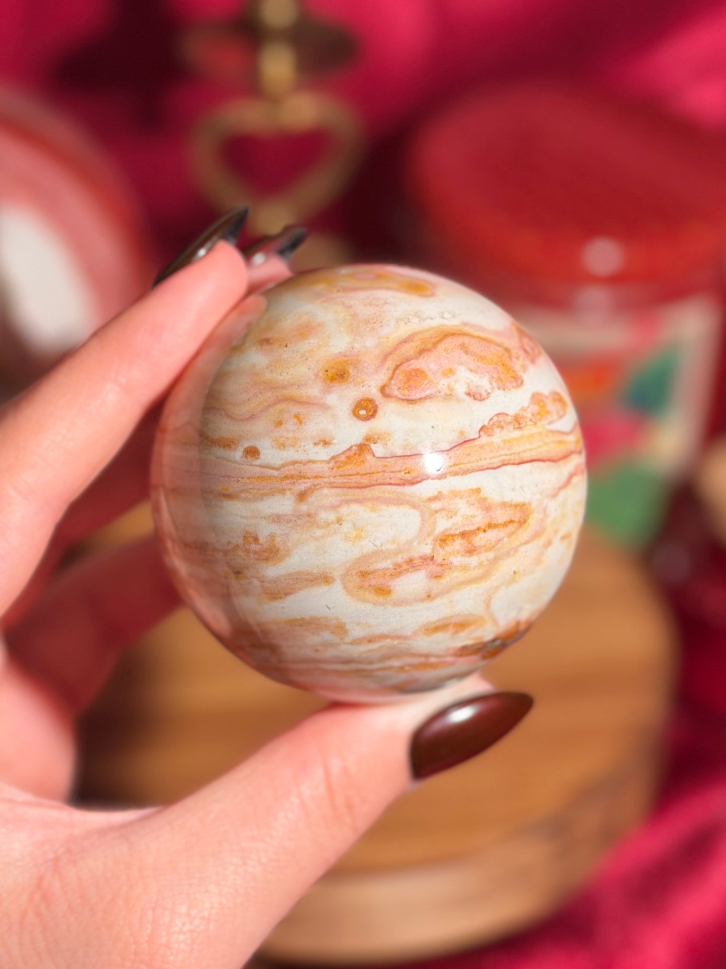 Strawberry banana zebra jasper sphere 50A
