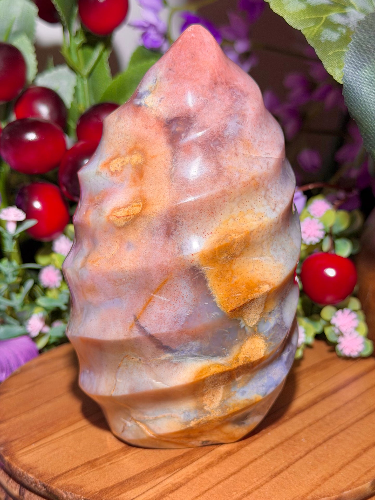 Pink "cotton candy" sea jasper flame