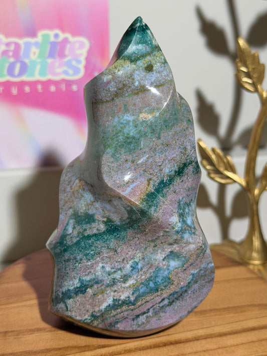 Lilac and green pastel sea jasper flame