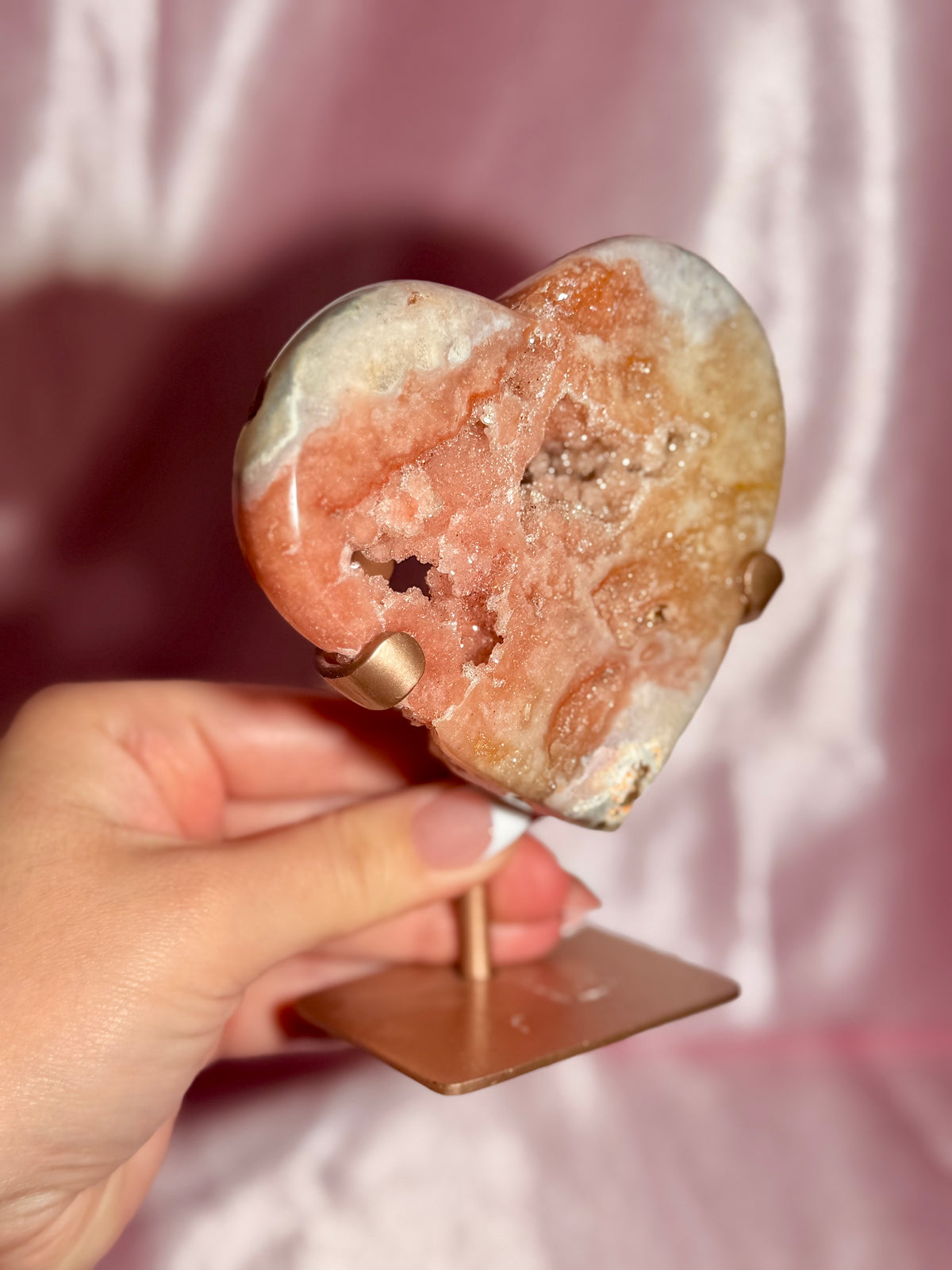 Brazilian Pink Amethyst Heart On Stand