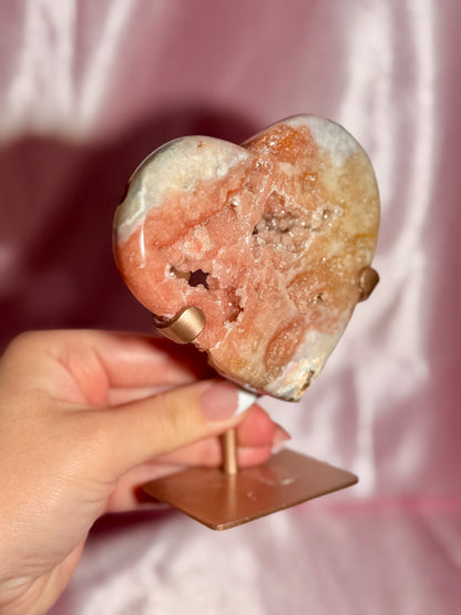 Brazilian Pink Amethyst Heart On Stand