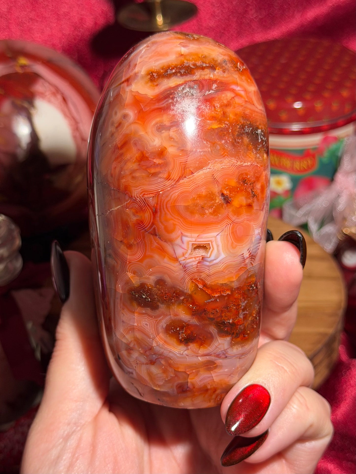 Large strawberry red mossy carnelian freeform