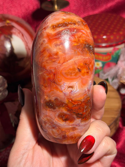Large strawberry red mossy carnelian freeform