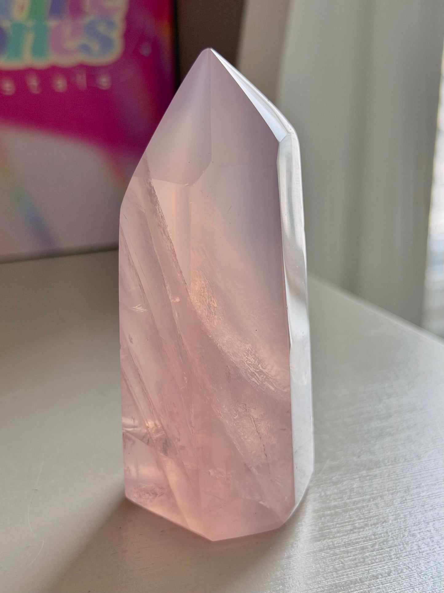 Purple toned jelly rose quartz tower