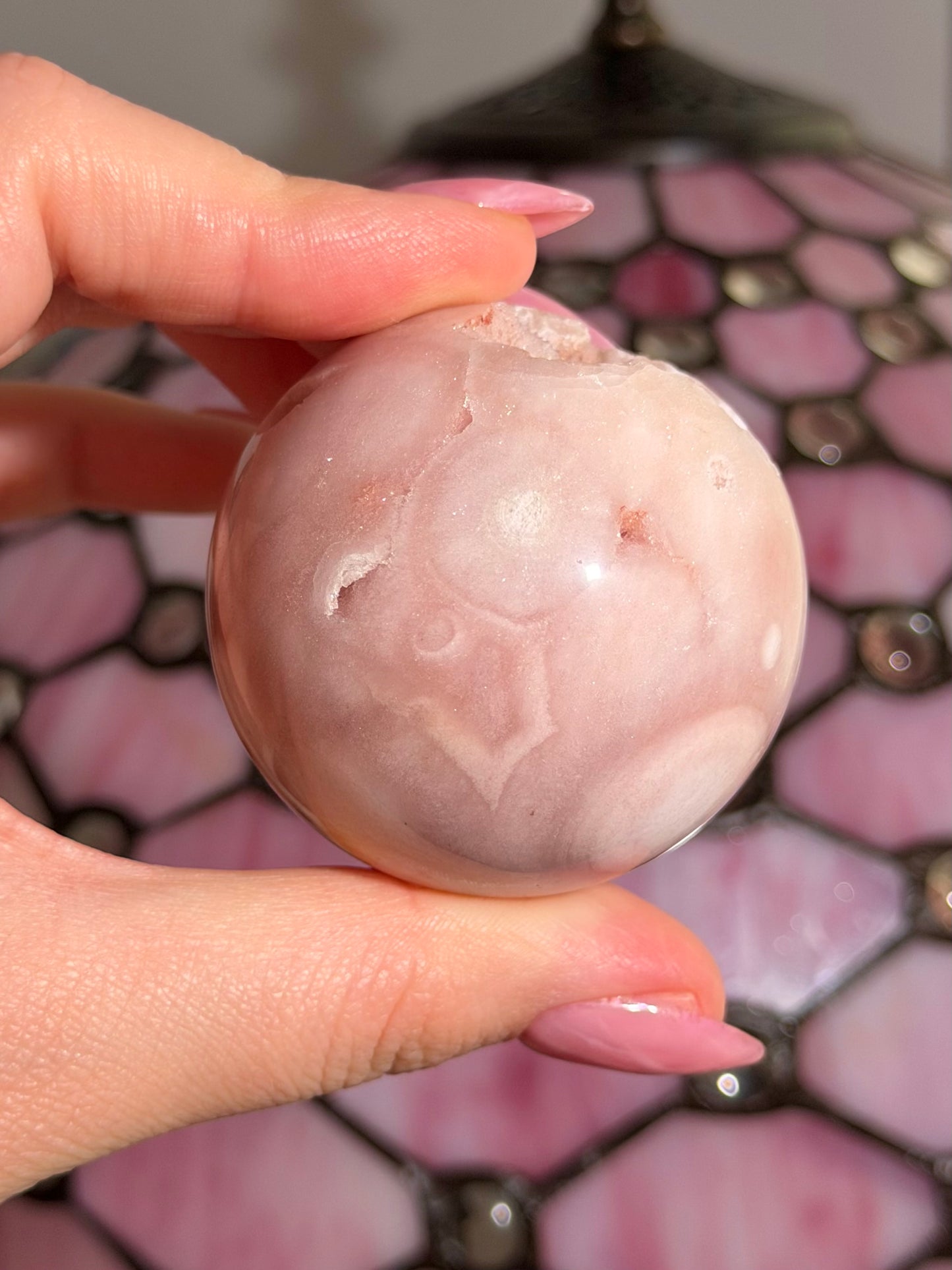 Pastel druzy Pink amethyst x flower agate sphere