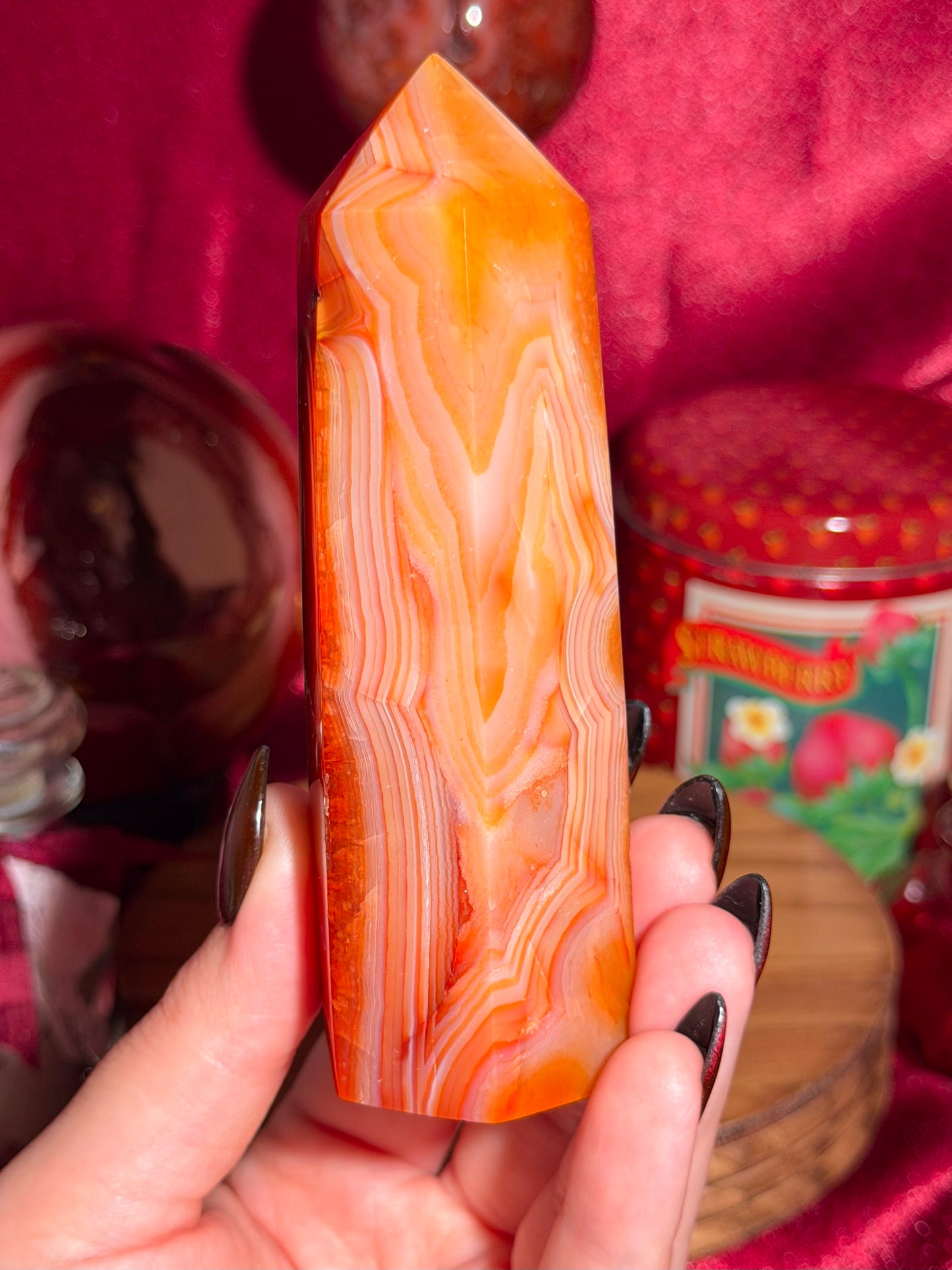 Creamy orange banded carnelian tower