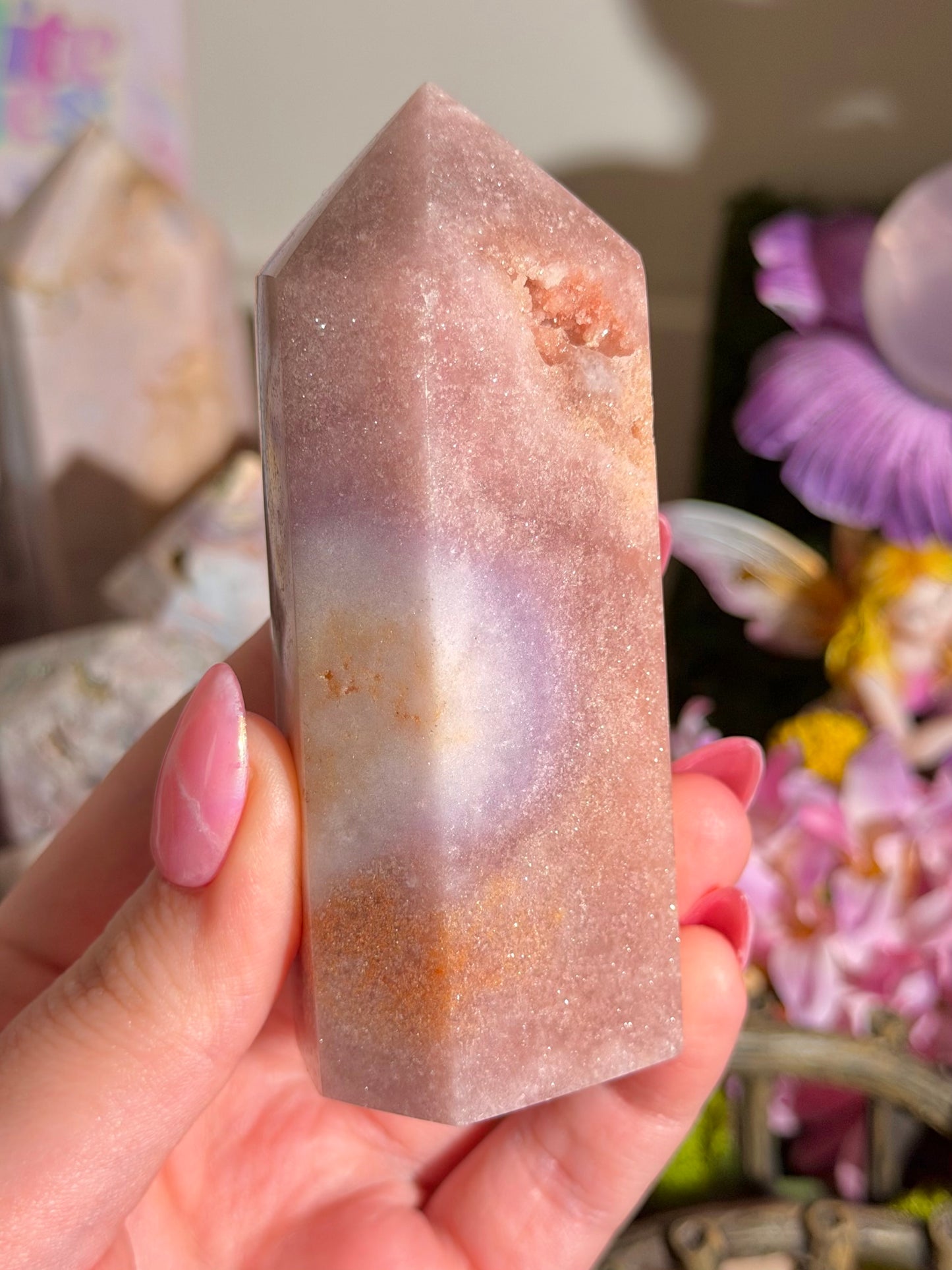 Pink "nebula" amethyst tower from Brazil