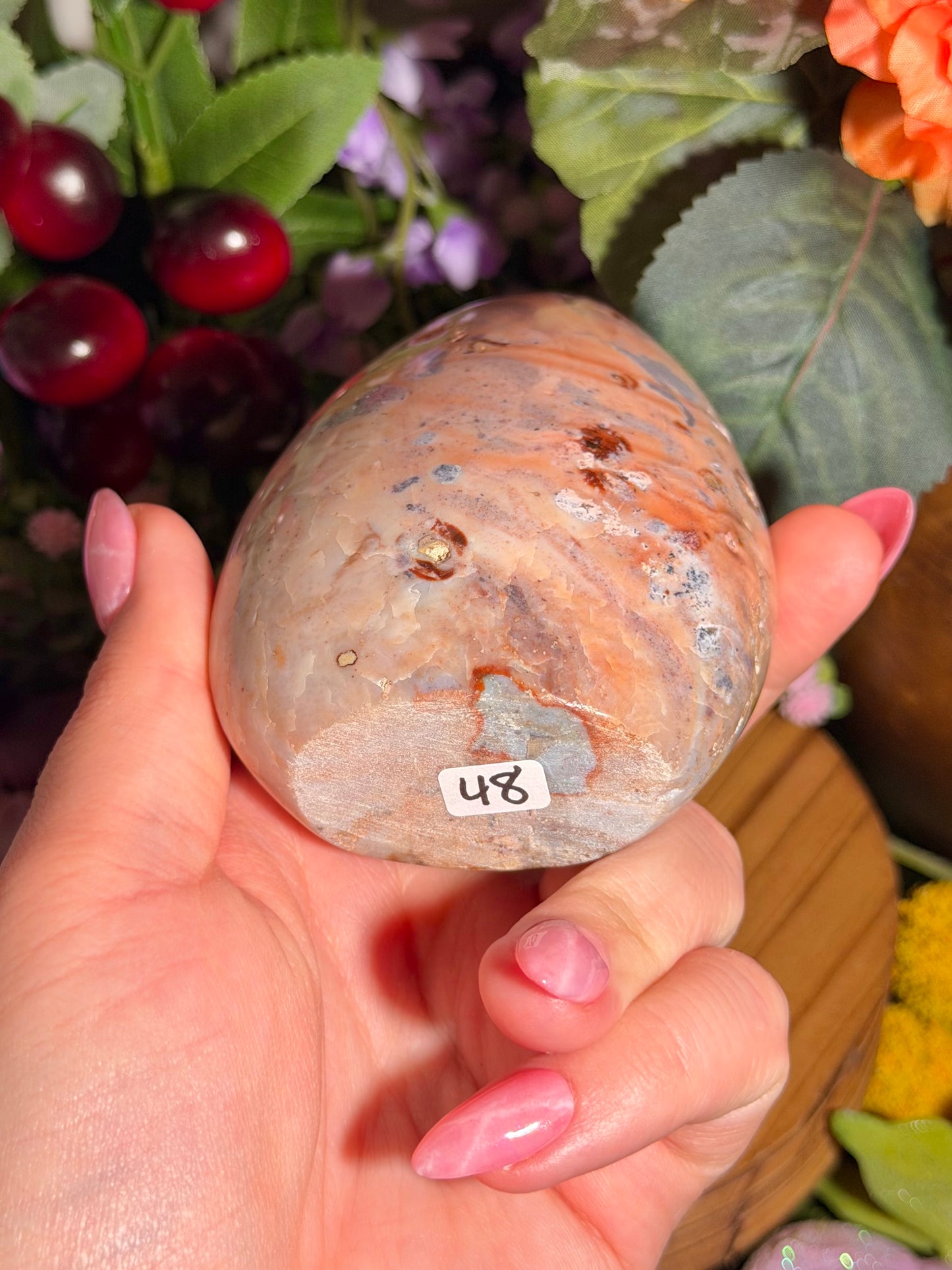 Peachy sea jasper freeform with pops of purple