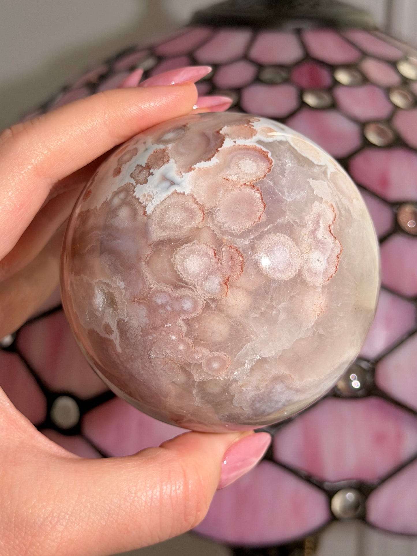Pink amethyst x flower agate sphere