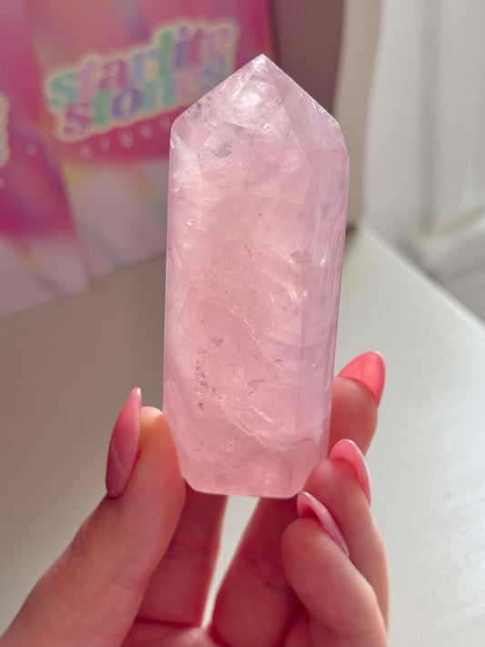 Baby pink rose quartz tower