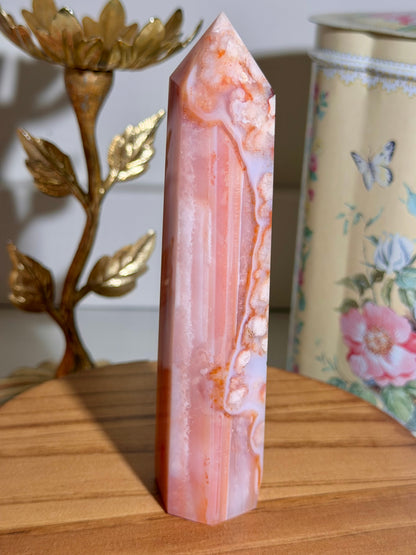 Carnelian x flower agate tower