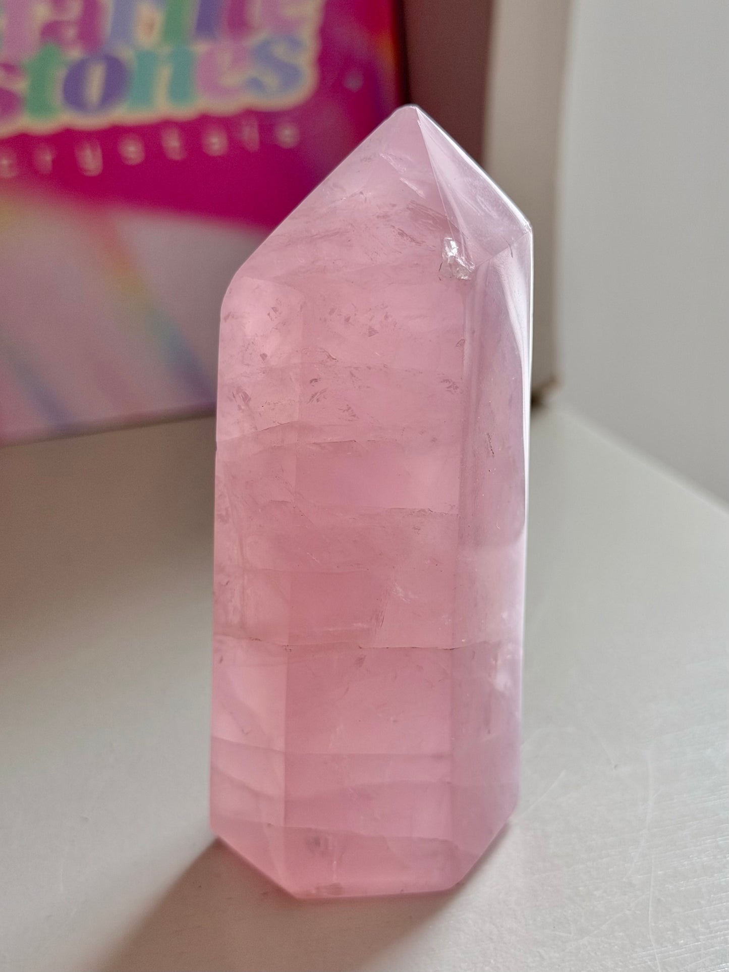 Baby pink rose quartz tower