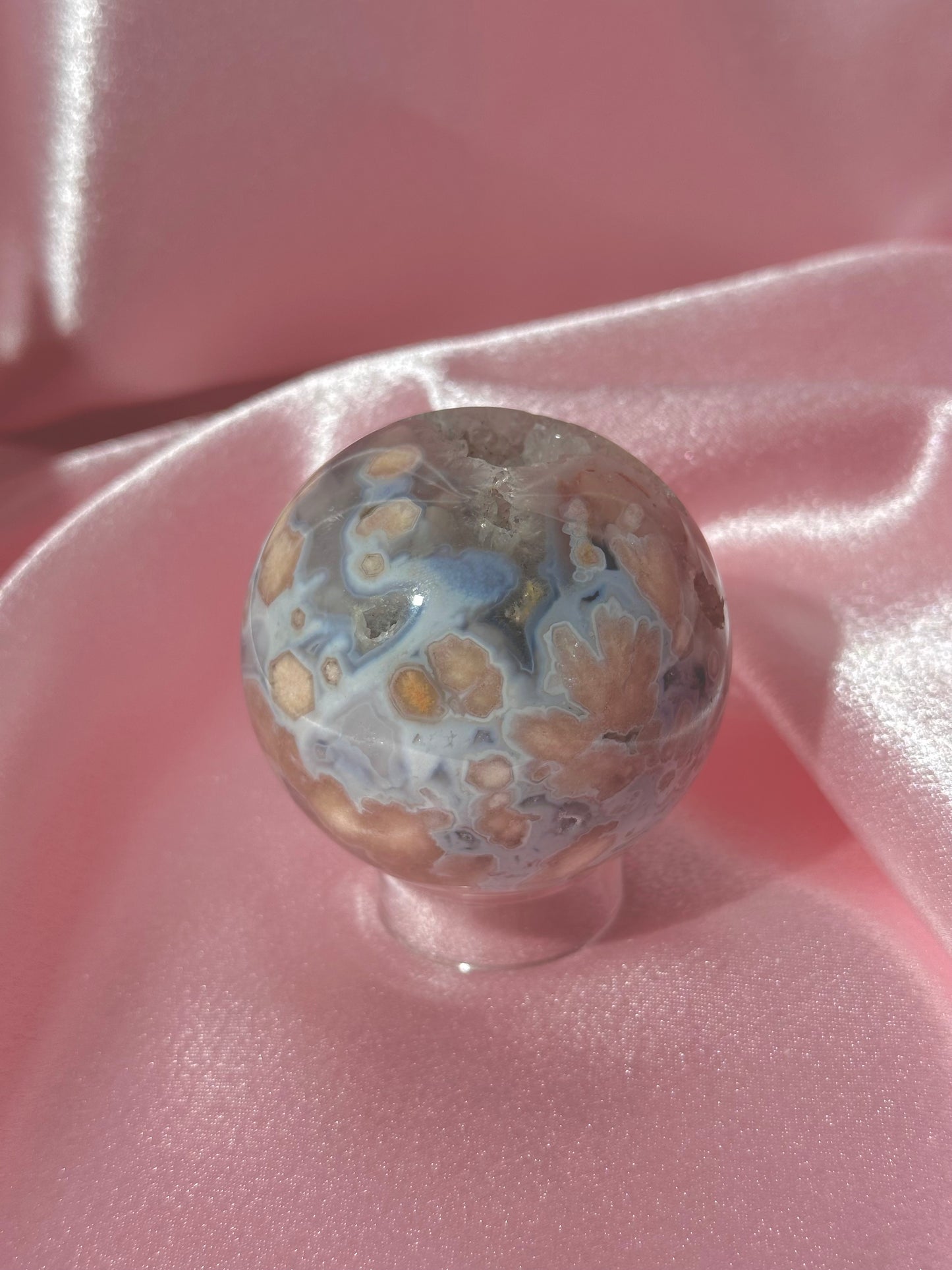 Blue flower agate sphere from Madagascar (132B)