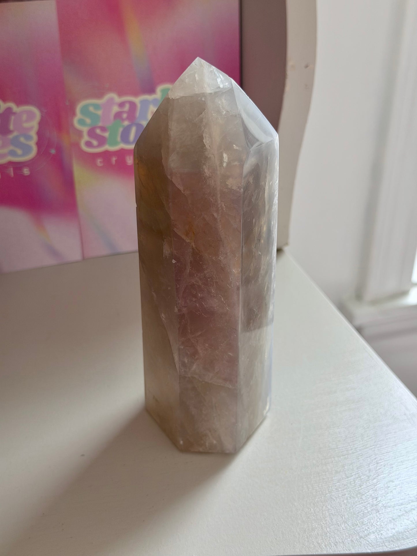 Blue rose quartz tower