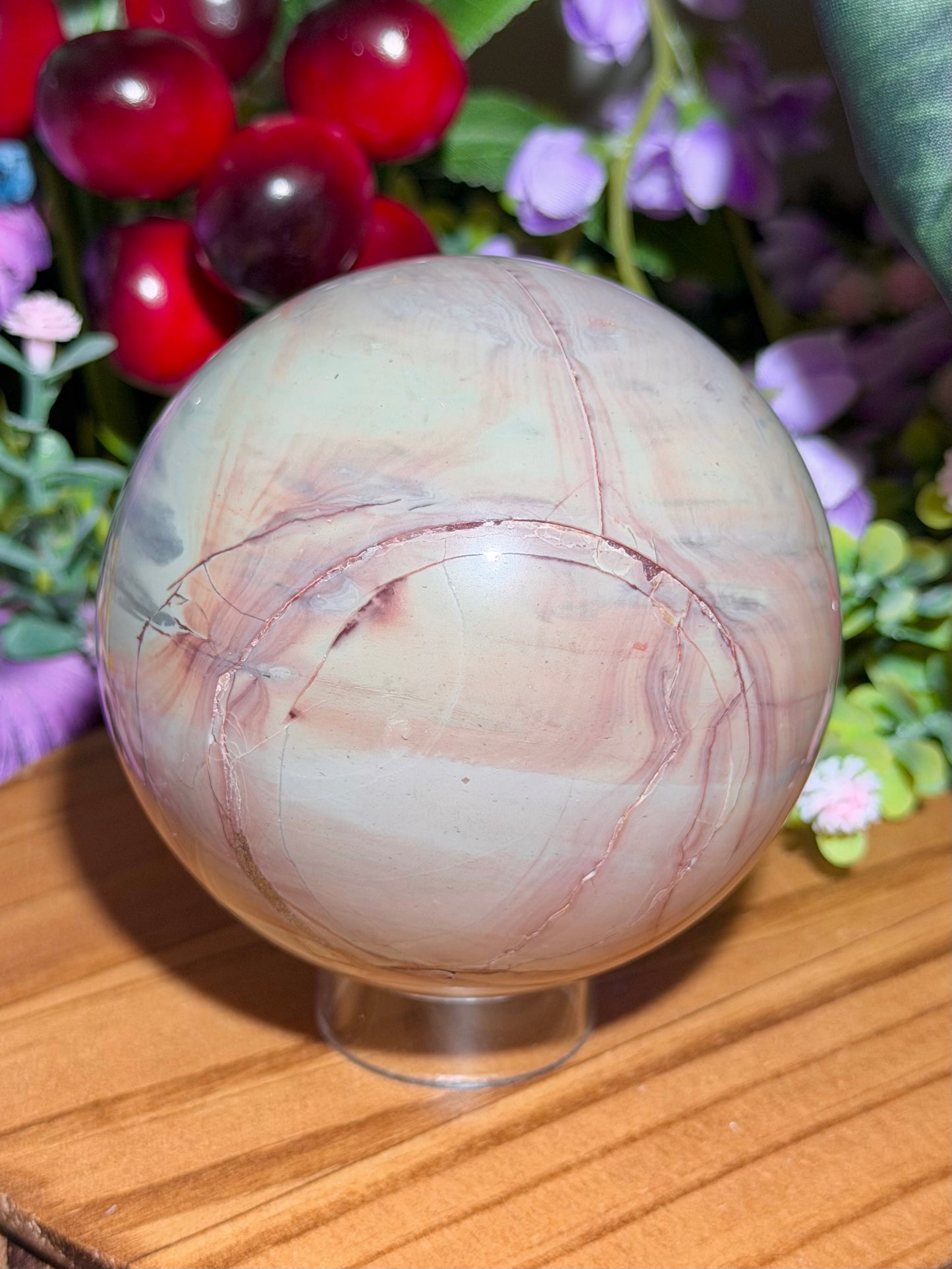 Pastel "tulip" dendritic picture jasper sphere