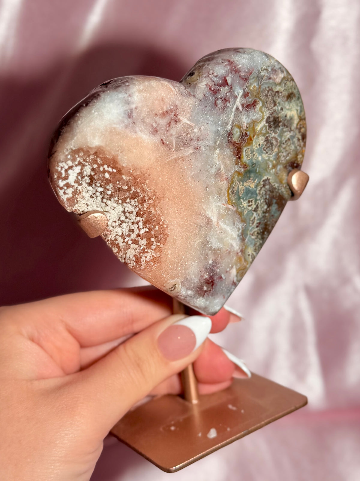 Brazilian Pink Amethyst Heart On Stand