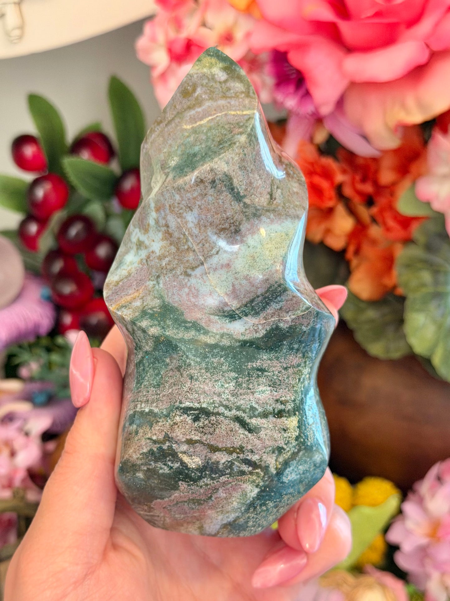 Lilac and green pastel sea jasper flame