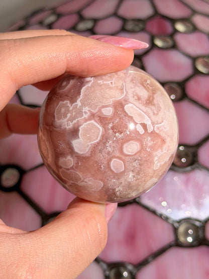 Hot pink quartzy Pink amethyst x flower agate sphere