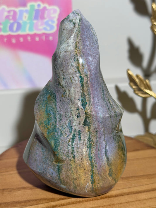 Lilac and green pastel sea jasper flame
