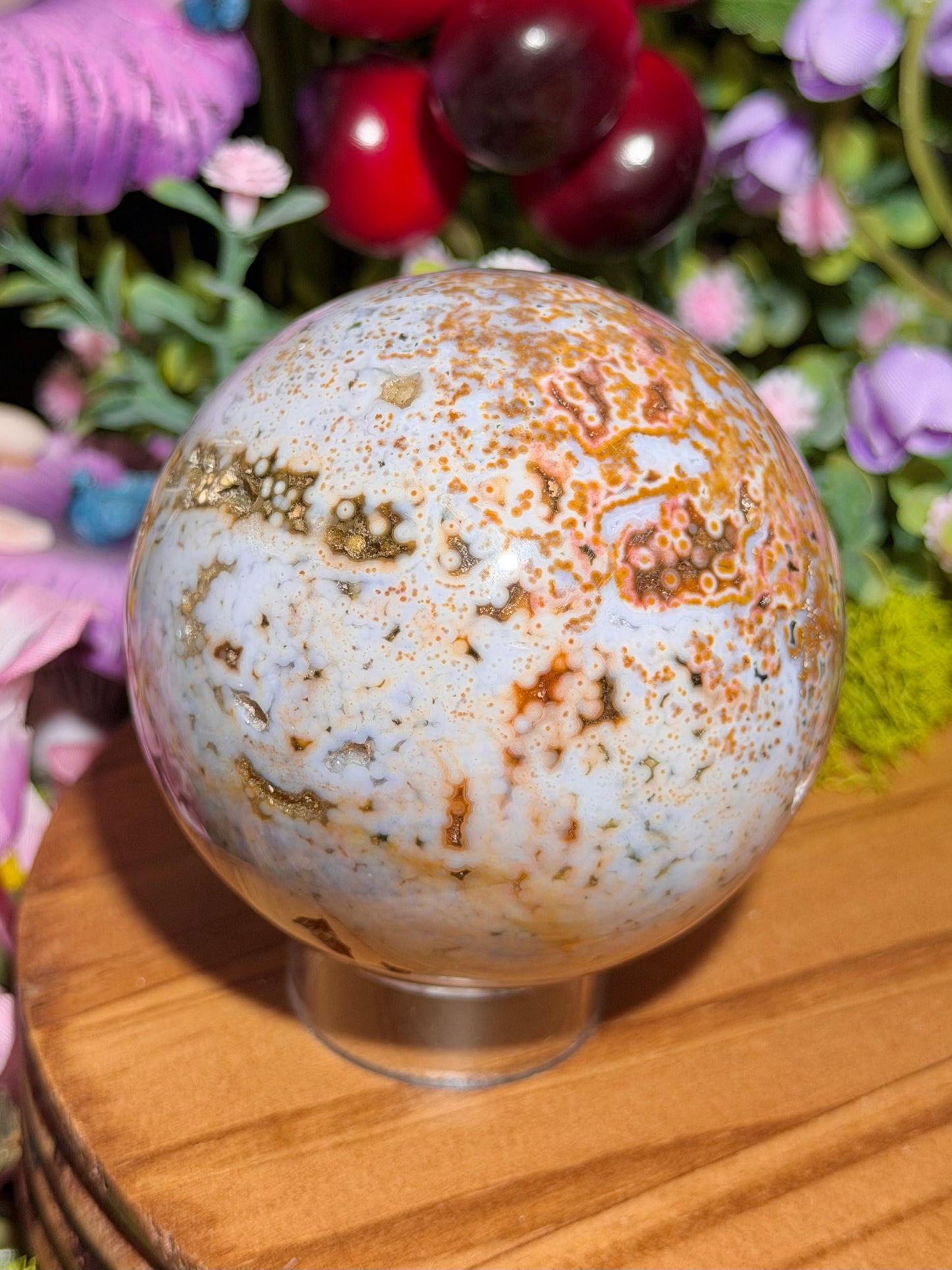 Orbicular sea jasper sphere