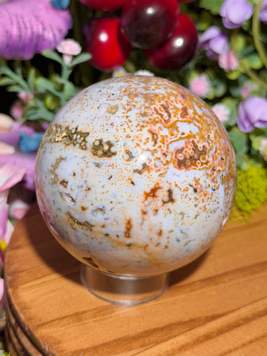 Orbicular sea jasper sphere