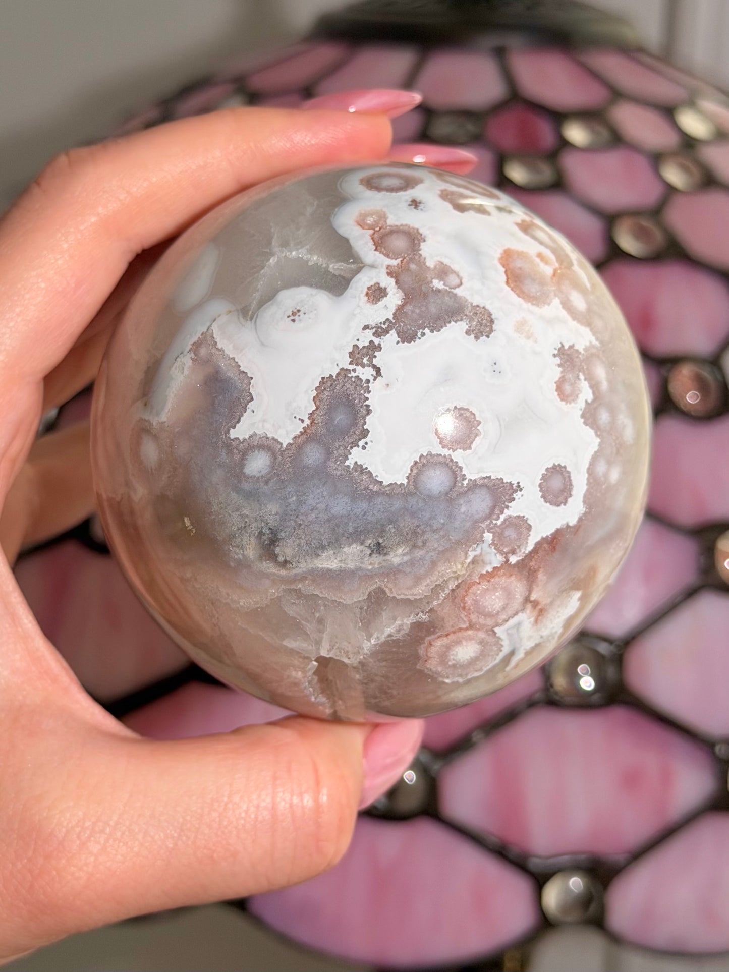 Pink amethyst x flower agate sphere