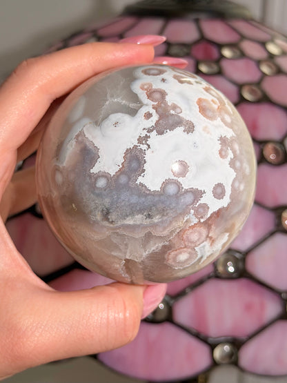 Pink amethyst x flower agate sphere